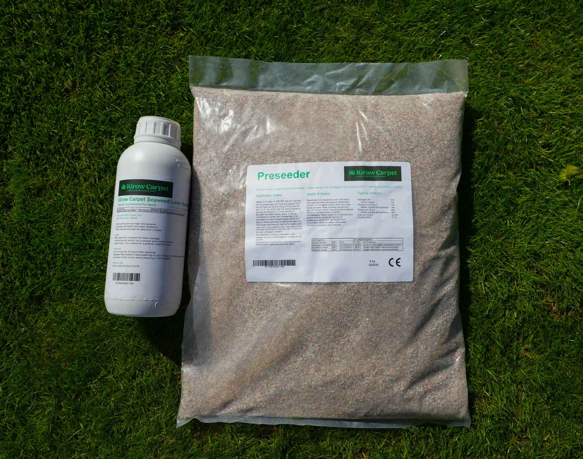 White bottle and brown bag with labels on a grass background