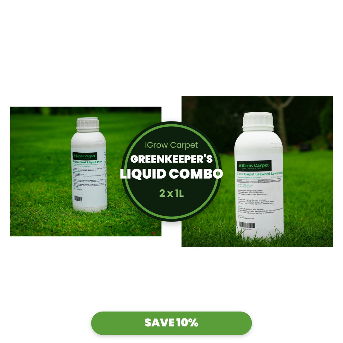 The Greenkeeper's Liquid Combo (Green Shot Liquid Plus & Seaweed lawn booster) - iGrow Carpet