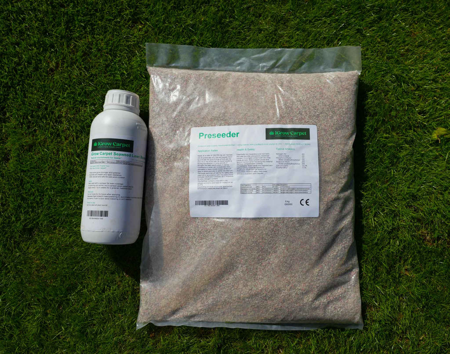 White bottle and brown bag with labels on a grass background